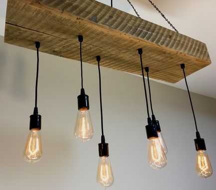 Custom Made Reclaimed Barn Wood 1/2 Beam Chandelier Light Fixture With Hanging Edison Bulbs