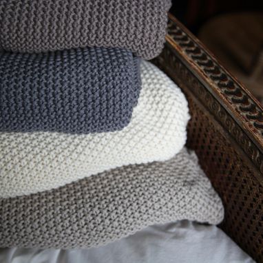 Custom Made Handmade Chunky Crochet Knit Throw- Charcoal