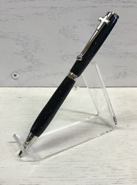 Custom Made Slimline Twist Pen With Polished Patterned Black Acrylic Body And Chrome Trim.