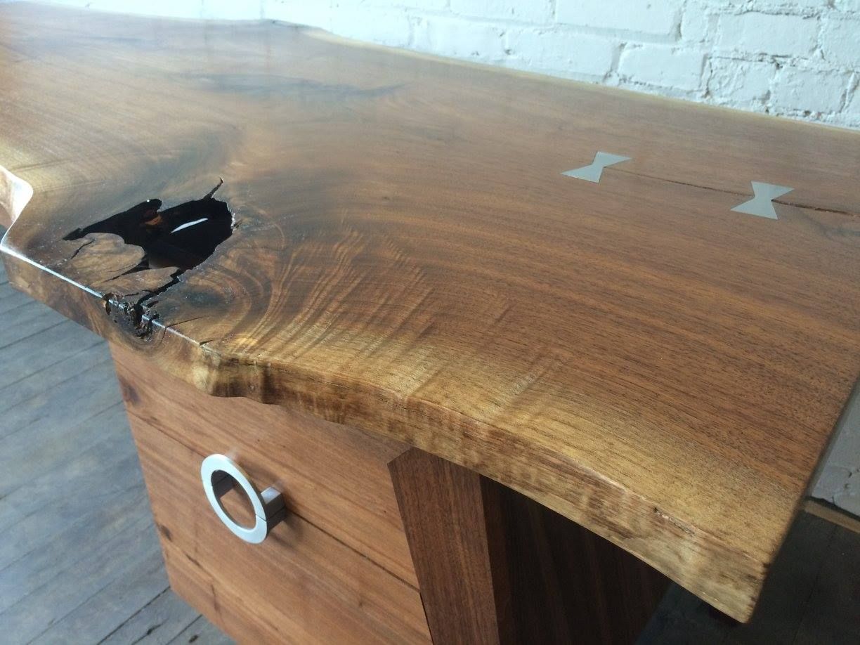 Custom Mid Century Modern Inspired Walnut Slab Desk by Powell Woodworks