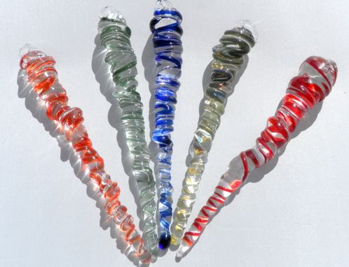 Custom Made Brightly Colored Hand-Blown Glass Icicle Ornament