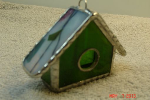 Custom Made Empty Nest Bird House Ornament In Bright Green With Pink, Green And White Roo
