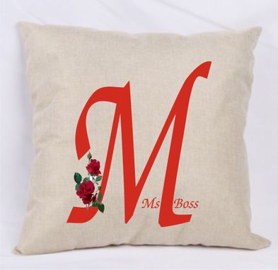Custom Made Single Letter Monogrammed Pillow With Roses
