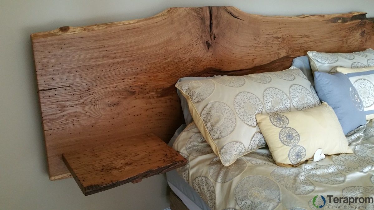 Handmade LiveEdge White Oak Headboard With BuiltIn End Tables by