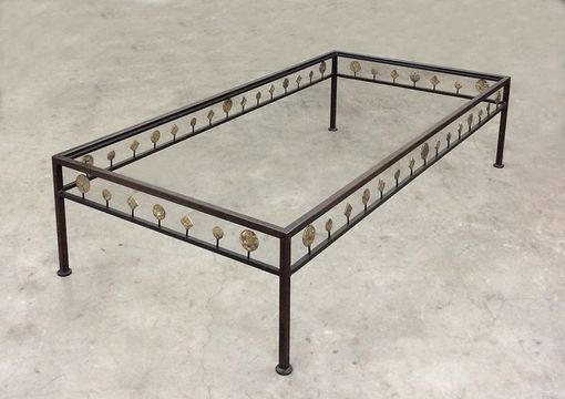 Custom Made Regan Coffee Table With Polished Bronze Medallions