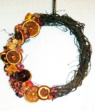 Custom Made Handmade Dried Rose And Orange Grapevine Wreath