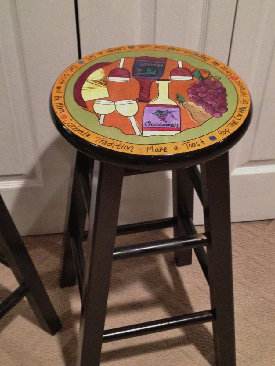 Hand Made Custom Hand Painted 29 Wooden Round Top Bar Stool Kitchen Wine By Michele Sprague Design Custommadecom