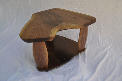 Custom Made Walnut Slab Coffee Table With Sculpted Legs And Shelf  1008