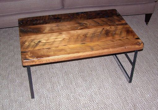 Custom Made Reclaimed Wormy Chestnut Coffee Table With Industrial Metal Base