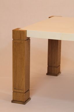 Custom Made Parchment,Oak And Brass Coffee Table