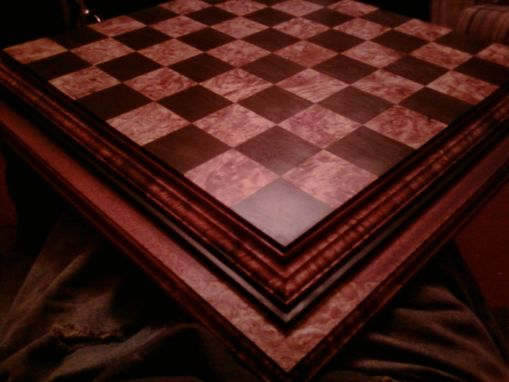 Custom Made Ebony, Maple Burl, Mahogany, And Padouk Chess Board