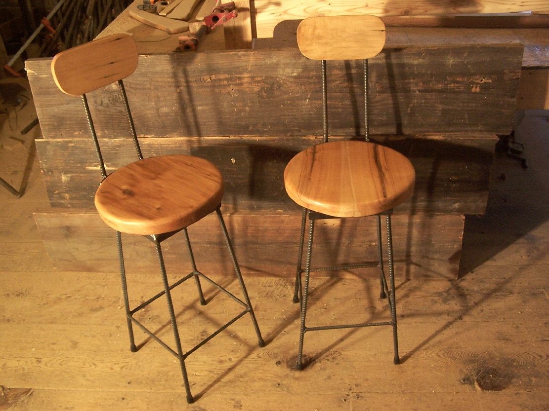 Buy Handmade Reclaimed Maple Swivel Bar Stools With Rebar Legs And Back