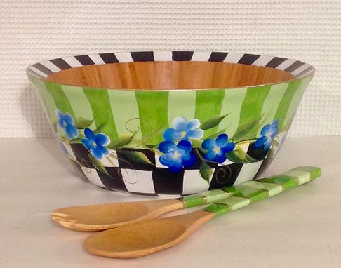 Custom Made Painted Bowl // Painted Salad Bowl Set // Whimsical Painted Wood Bowl Set