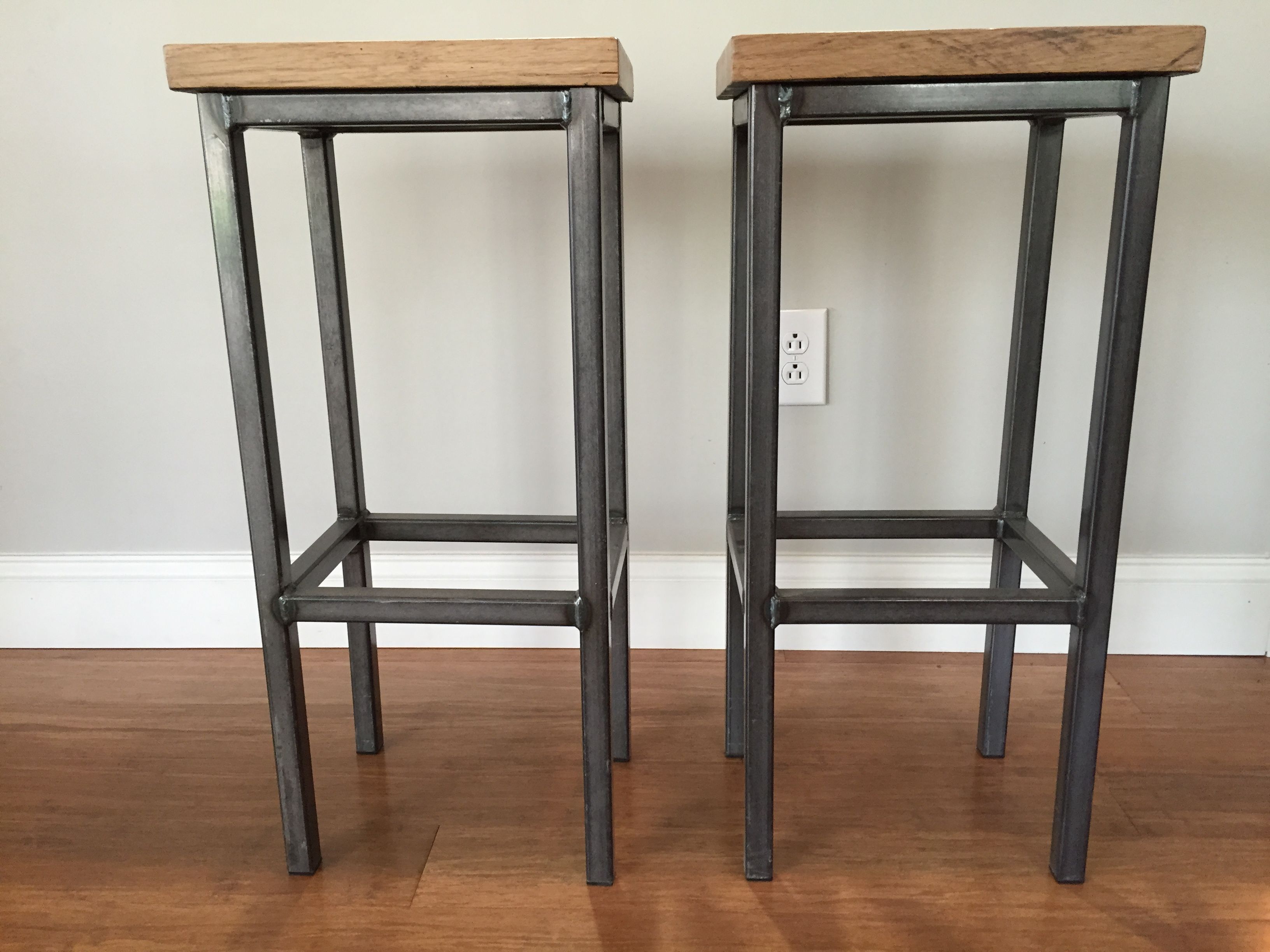 Buy Hand Made Reclaimed Oak Wood Bar Stools W/Steel Frames - Handmade ...