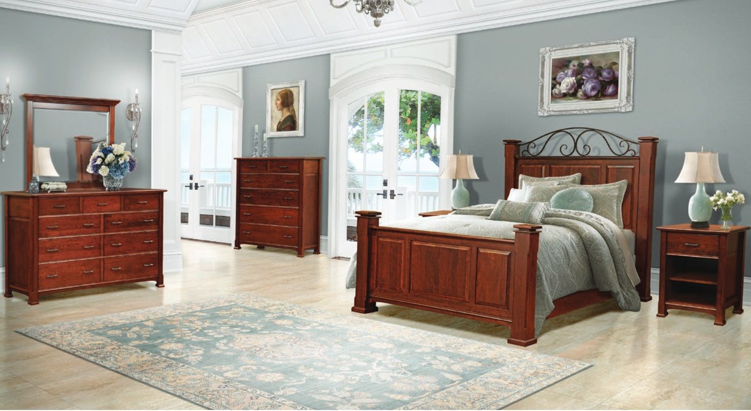 walnut and wrought iron bedroom furniture