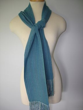 Custom Made Hand Woven Grey Blue Silk/Tencel Scarf
