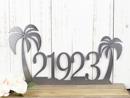 Custom Made Metal House Number Sign, Palm Trees - Silver Vein Shown