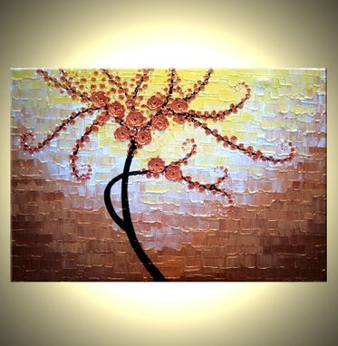 Custom Made Original Abstract Red Cherry Blossom Tree Impasto Landscape Textured Modern Palette Knife Painting