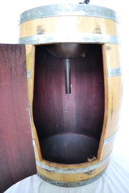 Custom Made Wine Barrel Vanity With Hammered Copper Sink And Faucet - Pranya - Free Standing With Door