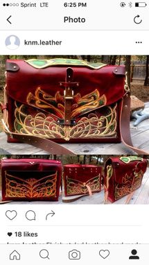Custom Made Hand Tooled Jewel Toned Leather Messenger Laptop Bag