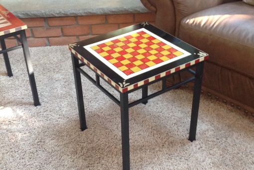 Custom Made Painted Game Table // Painted Ceckerboard Table // Chess Backgammon// Whimsical Painted Furniture