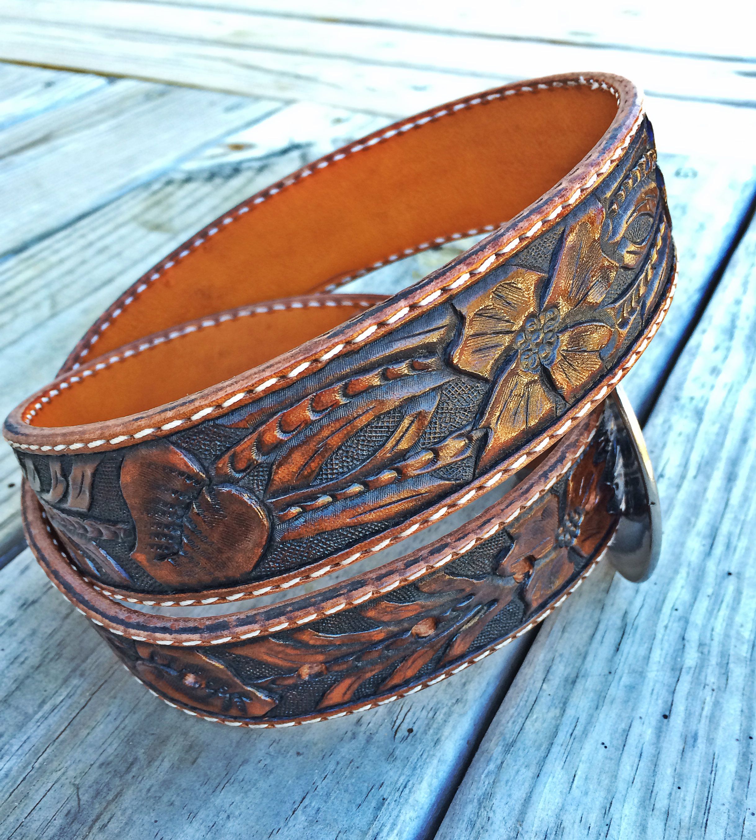 Buy Handmade Custom Western Floral Belt Hand Carved In Usa, made to ...