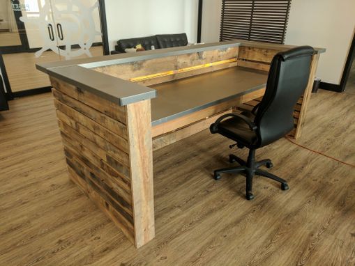 Custom Made Reclaimed Wood Slat And Steel Desk With Led Lighting