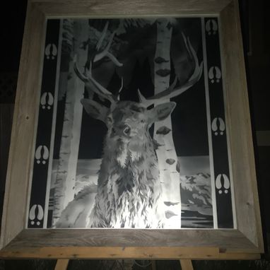 Custom Made Bull Elk Mirror Etching