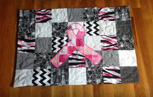 Custom Made Breathtaking Breast Cancer Awareness Blocked Ribbon Queen Size Quilt