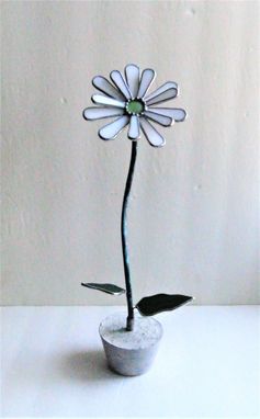 Custom Made Gerbera Daisy In Snowy White  Stained Glass