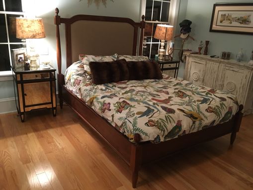 Custom Made Solid Walnut Bed With Exchangeable Head Board Fabric