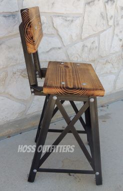 Custom Made Counter Height Bar Stool With Back, Industrial Barstool, Metal And Wood Bar Stool