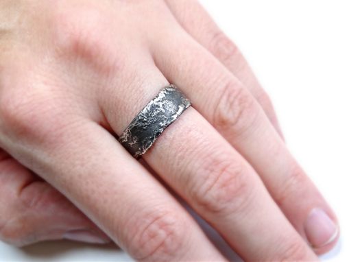 A Hand Crafted Unique Silver Ring Molten Surface Cool Mens Band Custom Made Unique Silver Ring Molten Surface Cool Mens Band Wedding Engagement