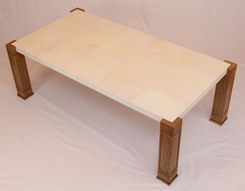 Custom Made Parchment,Oak And Brass Coffee Table