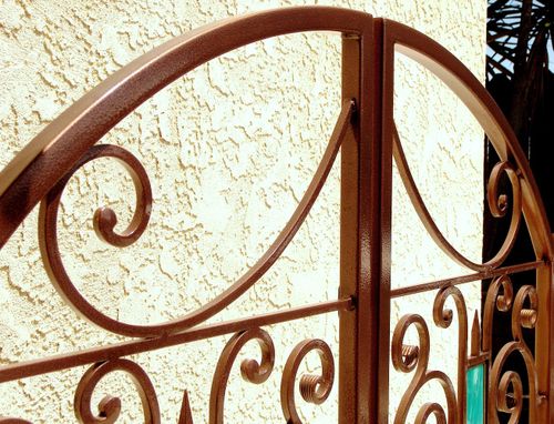 Custom Made Iron & Stained Glass Gate, Wine Cellar Door, Courtyard Gate