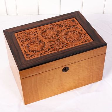 Custom Made Humidor Hand Tooled Leather Top - Buy Now