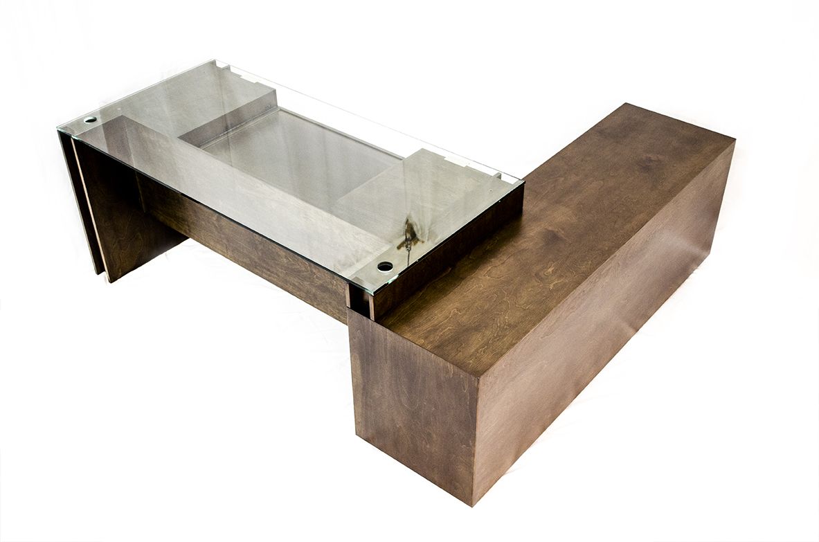 Hand Crafted Glass Top, Executive Desk, Modern Style, Birch Wood Desk