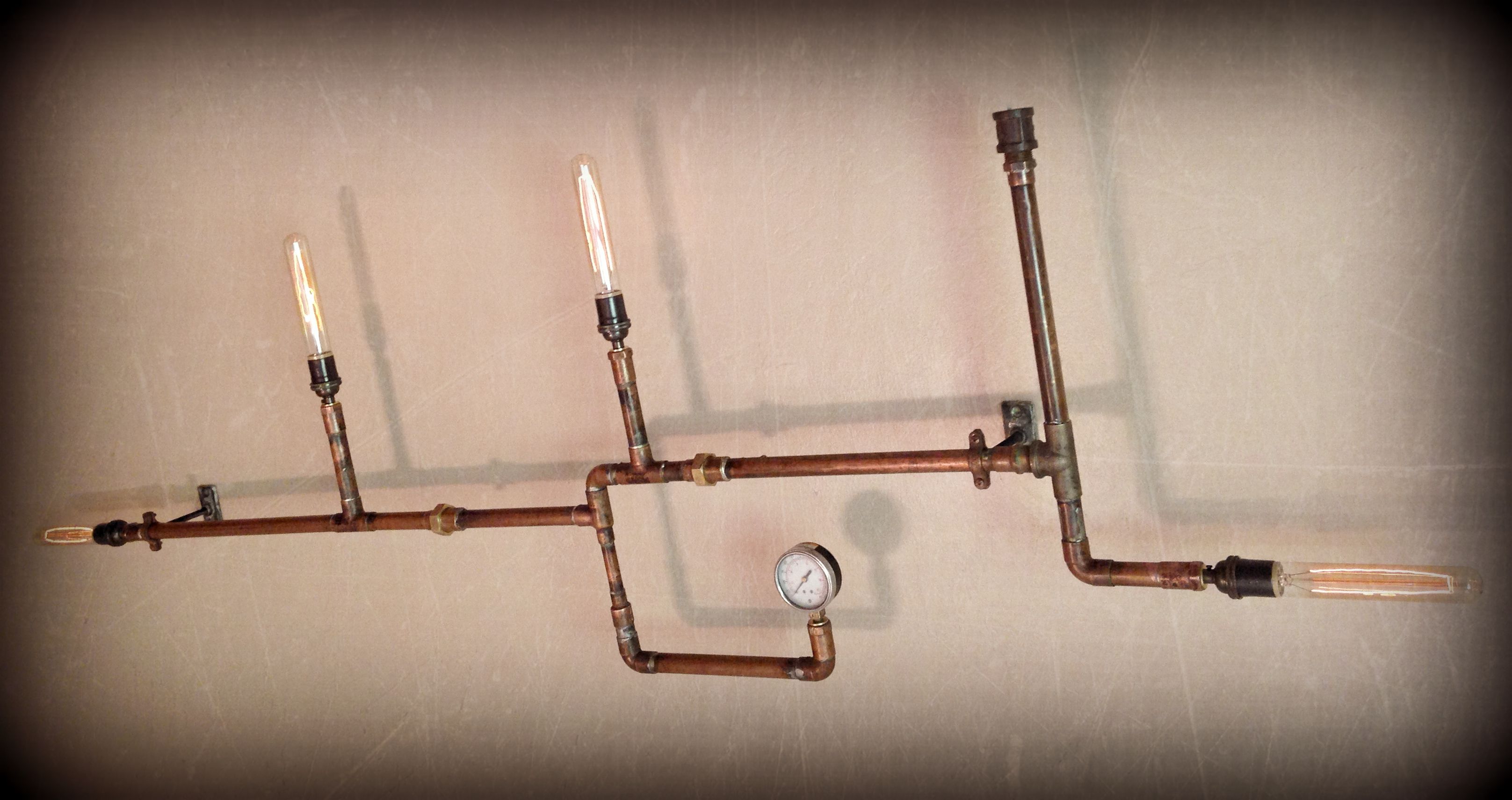 Custom Copper Wall Art Light Sculpture by Retro Steam Works