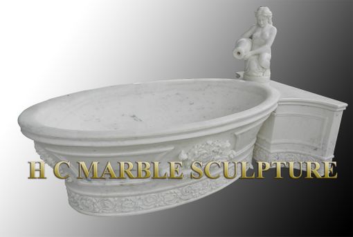Custom Made Round Tapered Bottom Large Marble Bathtub
