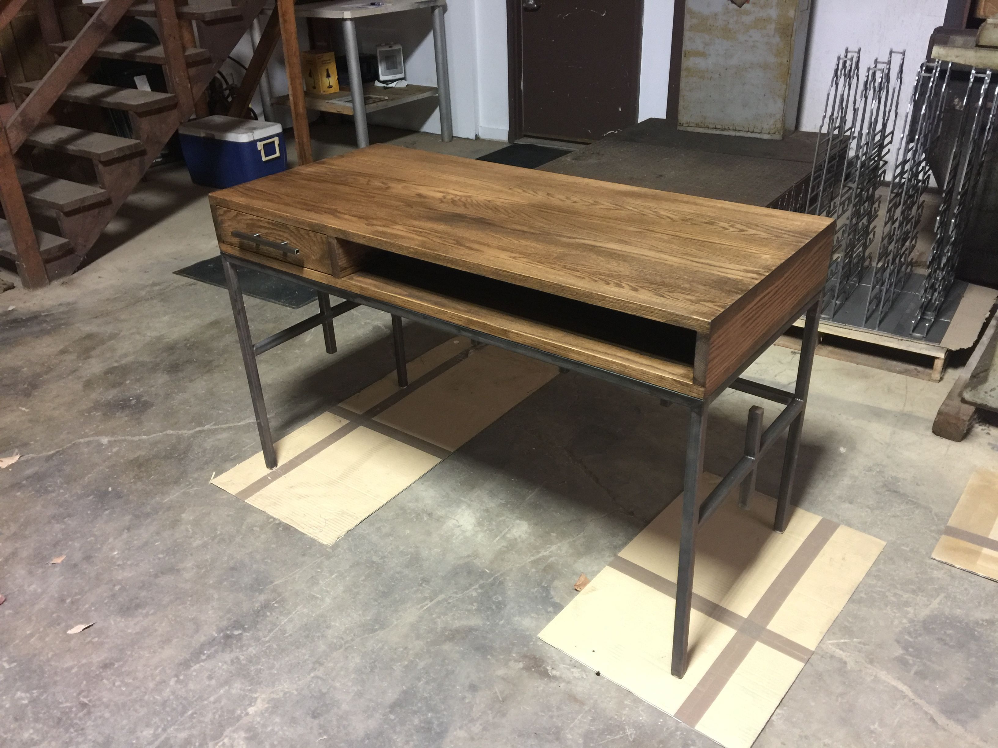 Custom Made Industrial Oak Top Desk by The NINE 5 Gallery
