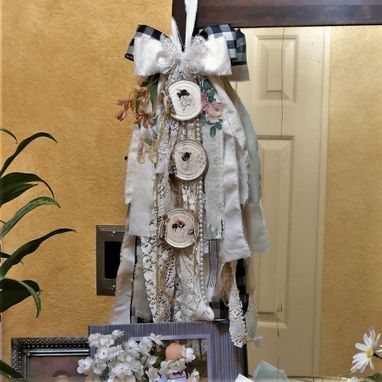 Custom Made Honey Bee Rag Bow Vintage Lace Tassel Wall Decor Mirror Decor Door Hanger