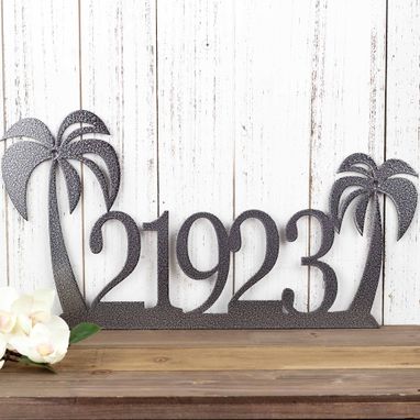 Custom Made House Number Palm Tree Metal Sign, Outdoor Address Plaque In Laser Cut Steel, Beach Decor