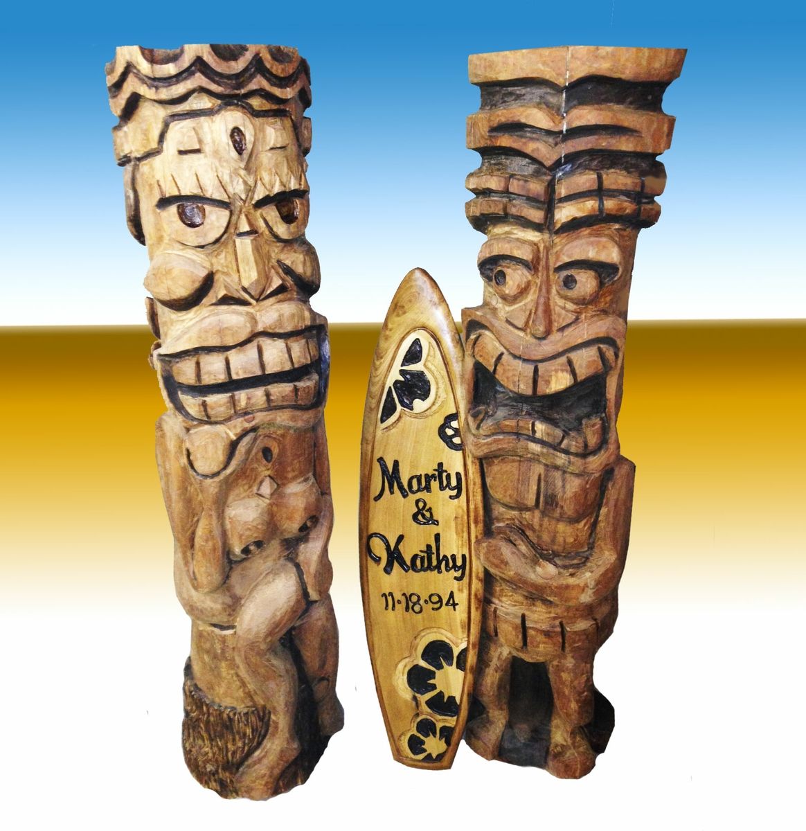 Hand Made Custom Male Female Tikis By, Carved Wood Tiki Bar Stools