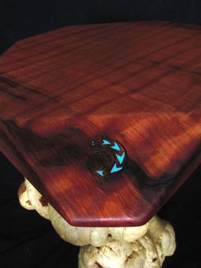 Custom Made Custom Redwood Table With Turquoise Inlay