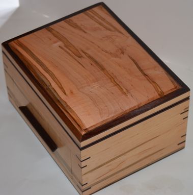 Custom Made Rosewood And Ambrosia Maple Jewelry And/Or Watch Box Valet With Drawer And Lid