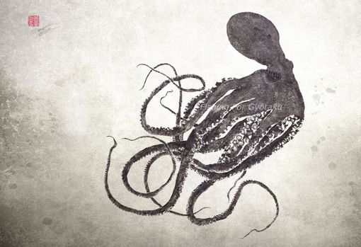 Custom Made Lurking Octopus Gyotaku Print - Traditional Japanese Fish Art