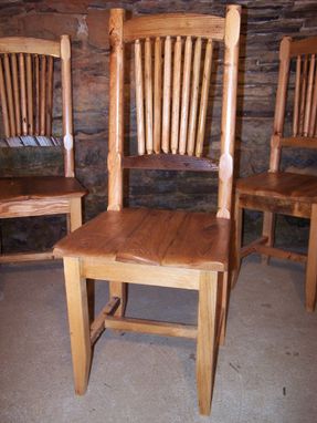 Custom Made Reclaimed Wormy Chestnut Wheat Sheaf Spindle Back Chairs