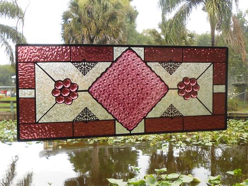 Custom Made Antique Stained Glass Window Panel, Eapg Depression Glass Stained Glass Plate