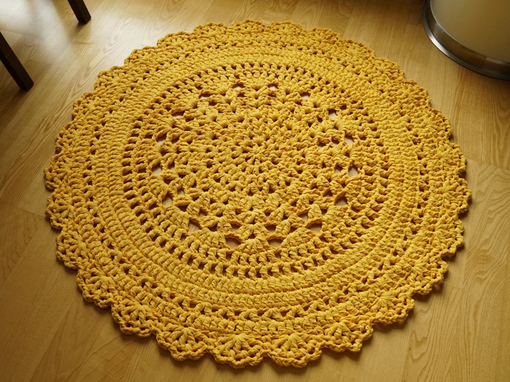 Custom Made Yellow Crochet Doily Rug, Home Decoration, Crochet Round Rug