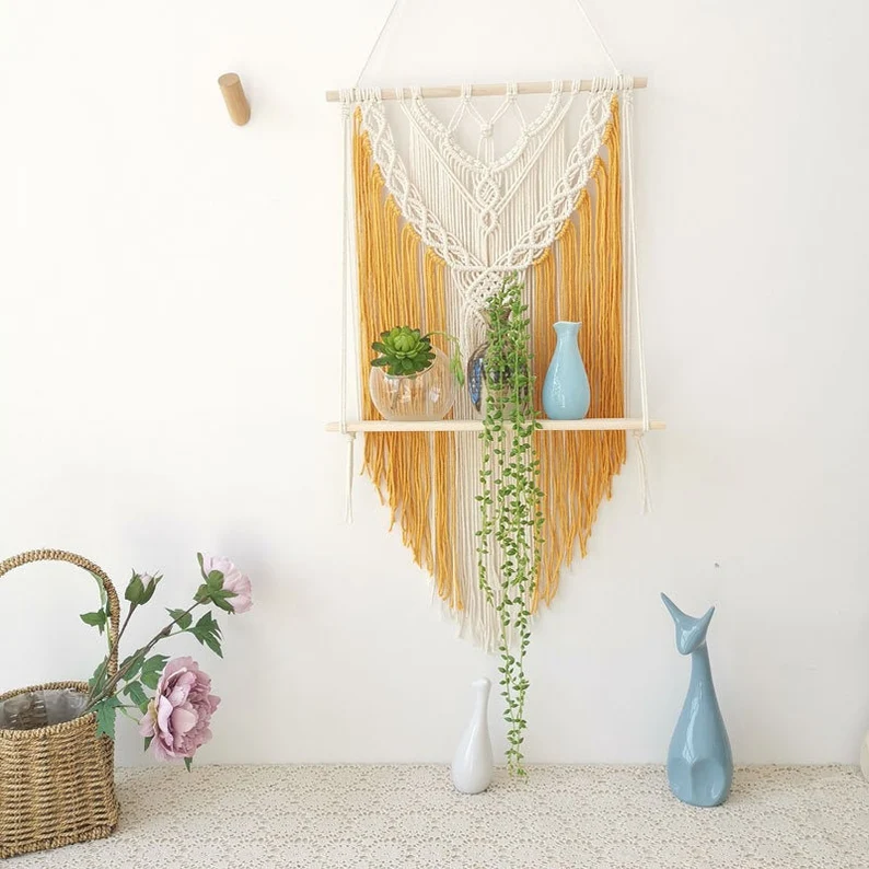 Buy Hand Made Macrame Wall Hanging Shelf, Boho Indoor Rope Plant